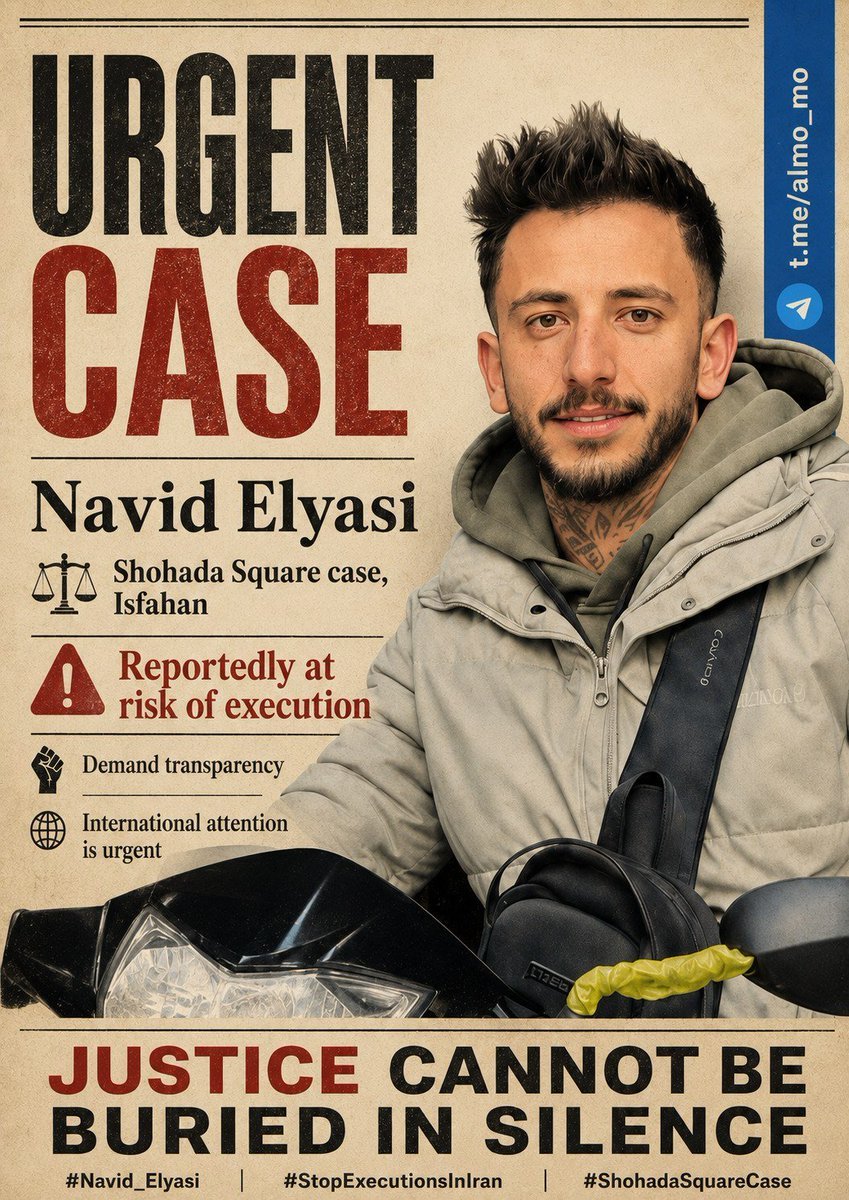 Azita002's tweet photo. Navid Elyasi should not be left alone inside a case marked by grave fair-trial concerns. The final outcome was not publicly communicated when recent reports on the case were issued. Evidence, not coercion.
@NEWSMAX @amnesty
#Navid_Elyasi
#ShohadaSquareCase #StopExecutionsInIran