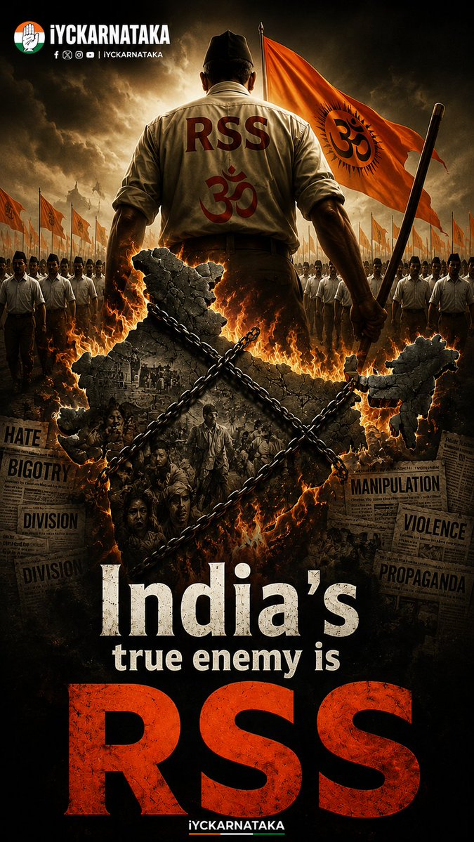 IYCKarnataka's tweet photo. “India’s true enemy is the RSS.”
— Leader of the Opposition Shri @RahulGandhi , in Parliament today. 🔥 https://t.co/4gdLvabZtn