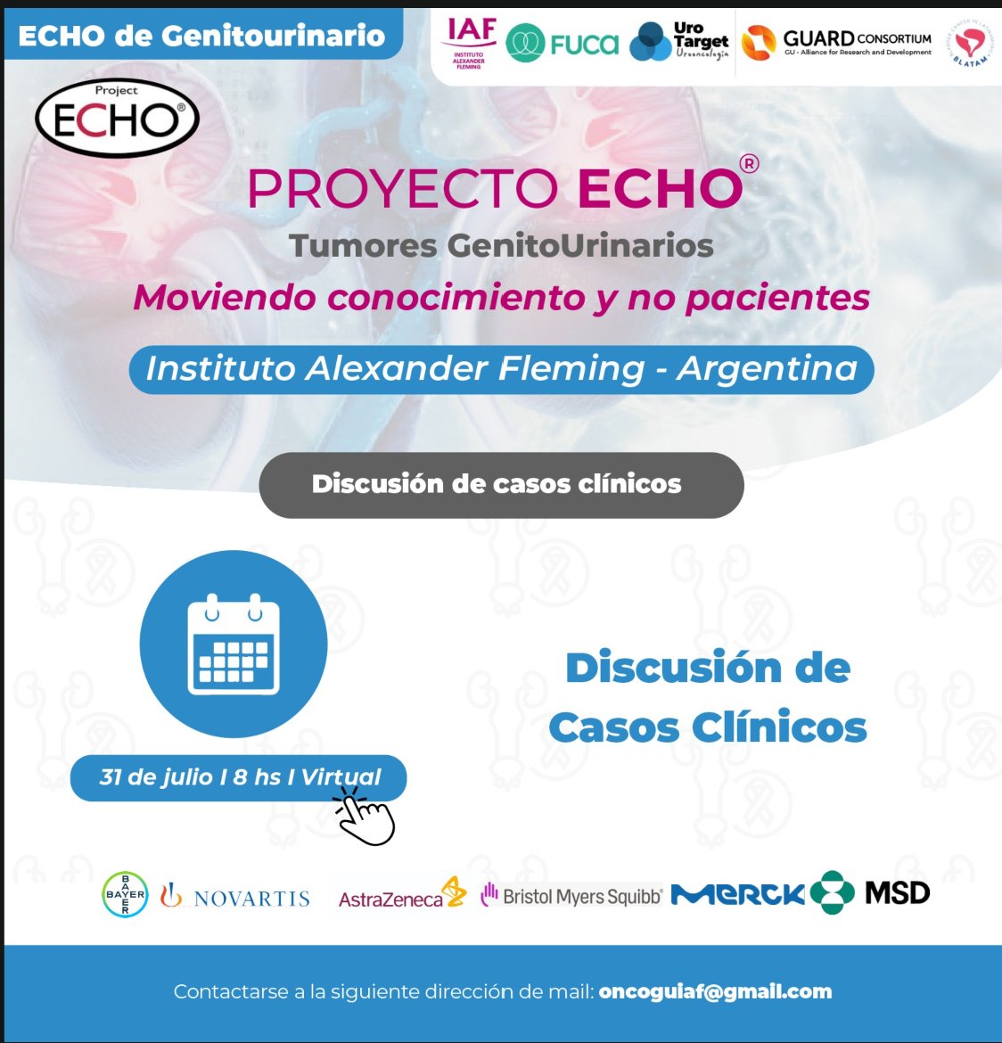 Martin_AngelMD's tweet photo. Moviendo conocimiento y no pacientes. 💡
@ProjectECHO | Tumores GenitoUrinarios
Discusión de Casos Clínicos
🗓 31 de julio | 8 hs | Virtual
📧 oncoguiaf@gmail.com
#ProjectECHO #Oncología #GenitoUrinario #MedTwitter https://t.co/LvBCDflH6X
