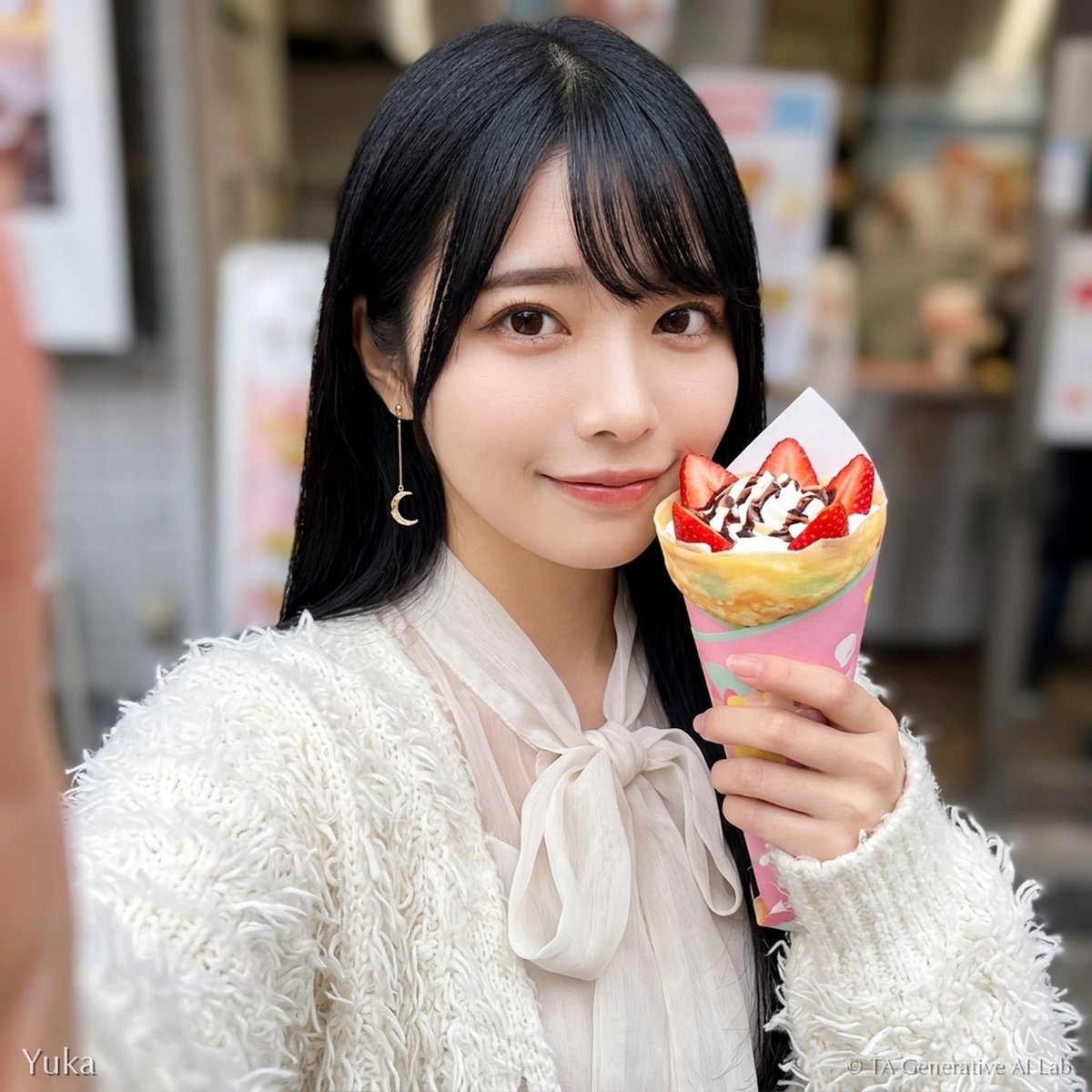 ta_genai_lab's tweet photo. 水曜おつかれさま🍓
週の折り返し、頑張った自分にごほうび。
いちごたっぷりのクレープで、ちょっと幸せチャージ。
甘いもの食べると、なんだかホッとするよね。

#AI画像生成 #AI美女 #AIアート #yuka https://t.co/ypYeCSXNJ9