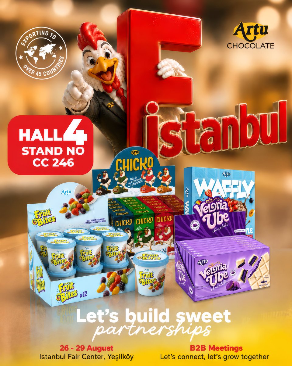 artucikolata's tweet photo. See you in Istanbul! 🍫
📍 Hall 4 – Stand CC246
 #FIstanbul2026 #ChocolateManufacturer https://t.co/ZklQp84L55