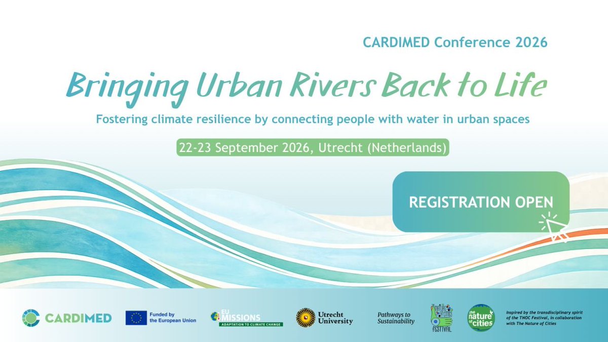 NURISH_EU's tweet photo. 🌊 Urban rivers are key to more resilient and sustainable cities.

📢 Registration is now open for the @CARDIMED_EU Conference 2026!

Join the conversation on #NbS, climate adaptation &amp; urban resilience.

🔗 Register here: https://t.co/syWSO5IMHE https://t.co/njmTghqhxX