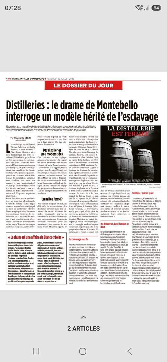 PatBraflanTrobo's tweet photo. "Distilleries : le drame de Montebello interroge un modèle hérité de l'esclavage."
Tout est dit dans le titre. https://t.co/ie8n3KsTou