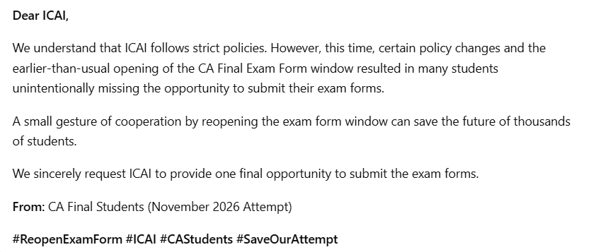 abhi_17_singla's tweet photo. Respected Council Members,
kindly help. Your support can safeguard the future of nearly 500+ students and the hopes of their families.
@theicai @arpitkabra25 @cavishaldoshi @CaDurgeshkabra @FCAUmeshSharma @ruwatiaofficial @phkhandelwal @CaDayaniwas @EduMinOfIndia @JoshiPralhad 🙏 https://t.co/4EcMYq9nVt
