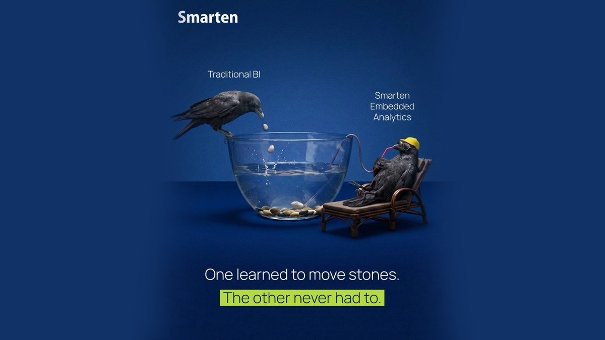 SmartenAnalysis's tweet photo. We've all heard the story.
The crow found a way to reach the water.
Know more
https://t.co/8hQrdYDjmb
Learn how Embedded Analytics fits naturally into your product:
https://t.co/ml2KTngJLn
#EmbeddedAnalytics #ISV #BusinessIntelligence #AugmentedAnalytics https://t.co/04aZBIft5q