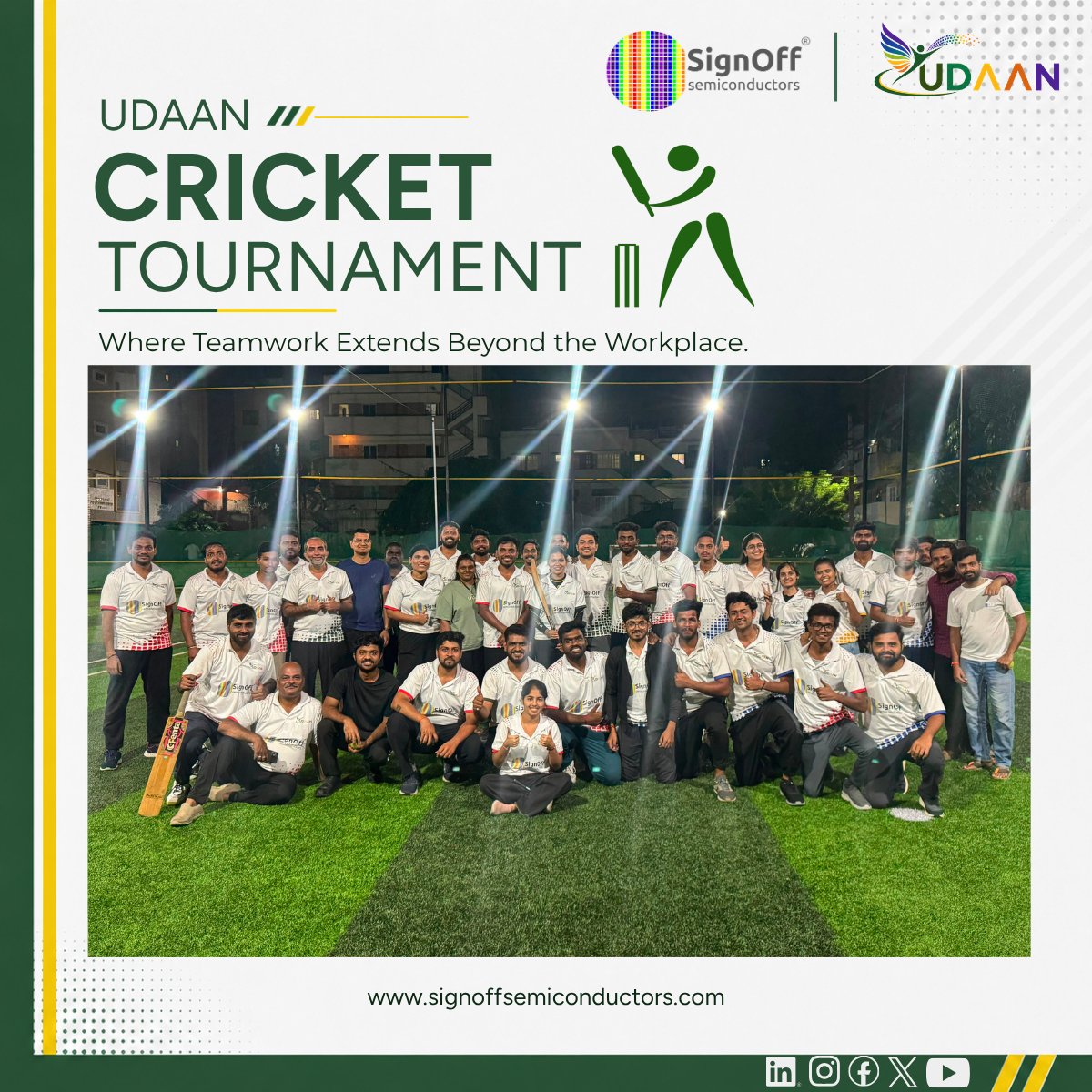 SignOffSemicon's tweet photo. A day on the cricket field, a stronger team at the workplace

The UDAAN Cricket Tournament brought colleagues together to celebrate teamwork, sportsmanship, and the connections that drive collaboration every day.

#SignOffSemiconductors #UDAAN #WorkplaceCulture #Teamwork https://t.co/DbiPqjnSge