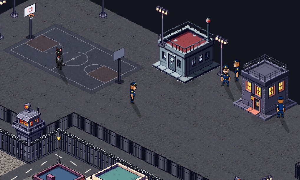 Sindicatgame's tweet photo. Who's ready to get jailed in Sindicat? 

Farm illegal resources.
Heat goes up.
Get caught? Straight to jail.

Your choices:

• Work to reduce your sentence.
• Pay bail and walk free.
• Jump the wall... fail, and your sentence doubles.

Proximity chat: ON. 😈 https://t.co/kw980lKopP