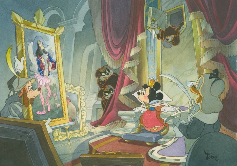 DisneyReact's tweet photo. 🎨 Arte conceptual de 'Mickey, Donald, Goofy: Los Tres Mosqueteros' (2004) realizado por el artista Toby Bluth (hermano de Don Bluth) con la técnica clásica de acuarela y gouache https://t.co/3cQmwlRNC8
