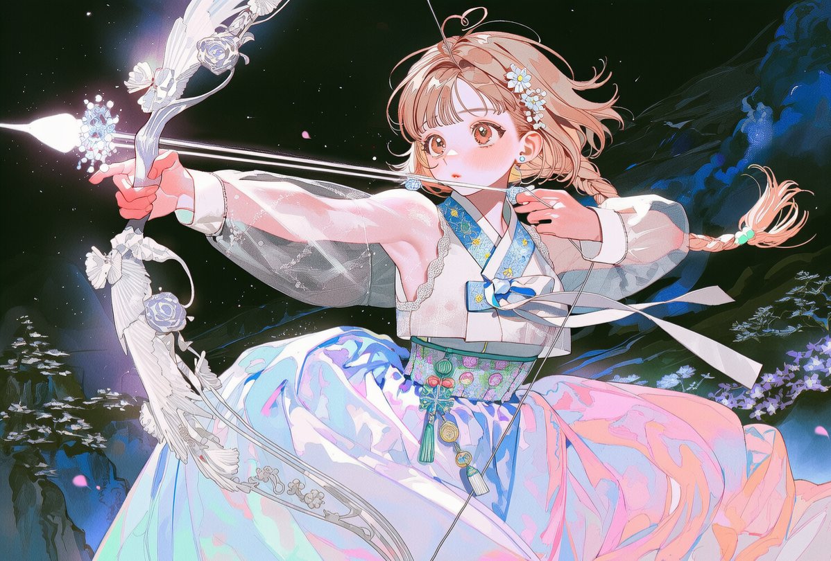 codus2255's tweet photo. [이번엔 동양풍 마법소녀다🏹]
프롬 공유
modern hanbok, fusion hanbok, see-through sleeves, lace trim jeogori, ribbon, best quality, amazing quality, very aesthetic, highres, incredibly absurdres, white tones, 3::pastel colors skirt, jeogori::, traditional ornaments, holding large https://t.co/6EaFrmjjDY