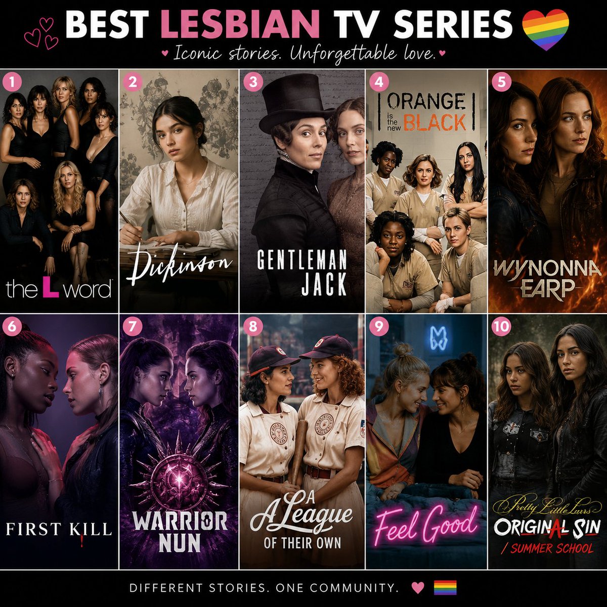 pennyworth68828's tweet photo. These are some of the greatest lesbian TV series ever made. Which one deserves the #1 spot? 🌈👭🎬.. Be honest https://t.co/QiuoQBBaYW