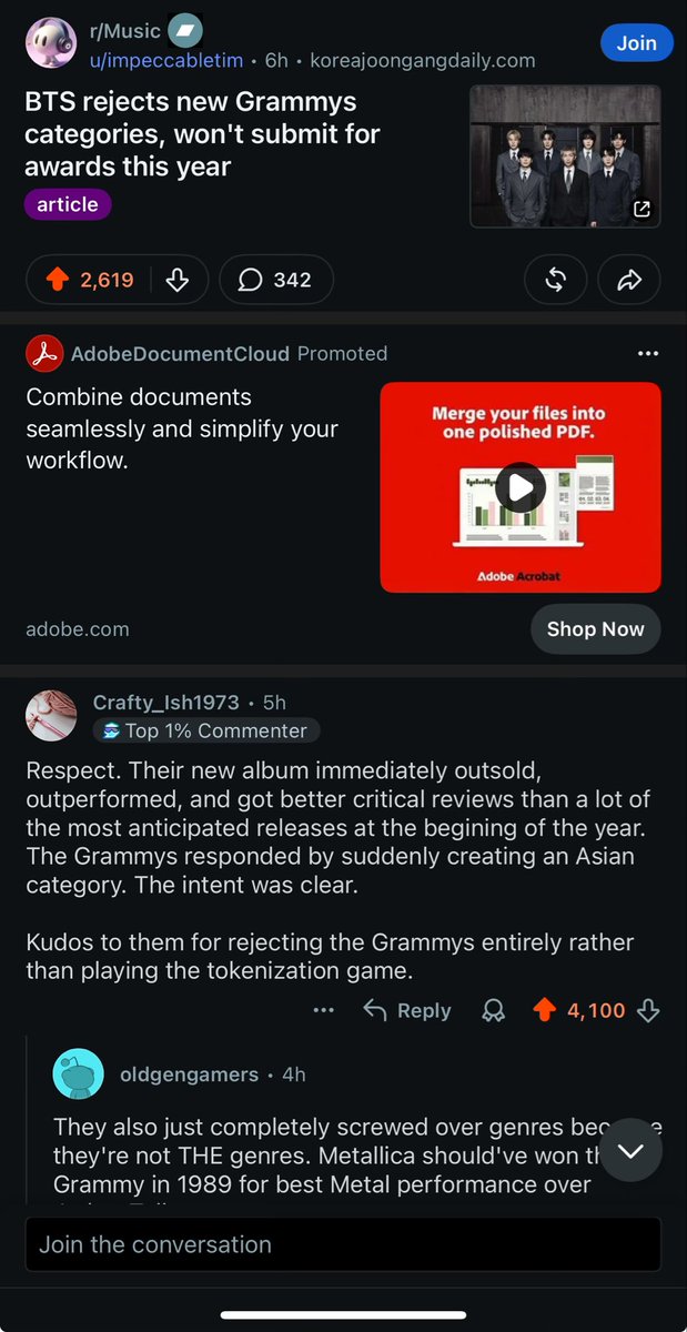 afriyieau1's tweet photo. BTS is getting praised on reddit everywhere for their decision from pop and non pop fans https://t.co/2jRdHUhls8