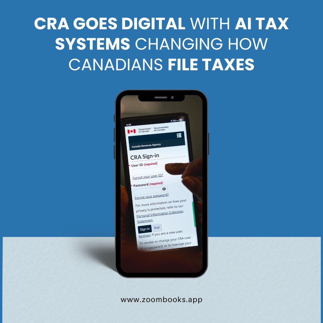 ZoombooksApp's tweet photo. CRA is expanding AI across tax services, fraud detection &amp; compliance — Canada’s tax system is going fully digital. Are you ready?

#CRA #CanadaTaxes #ArtificialIntelligence https://t.co/KX5fKTsoqy