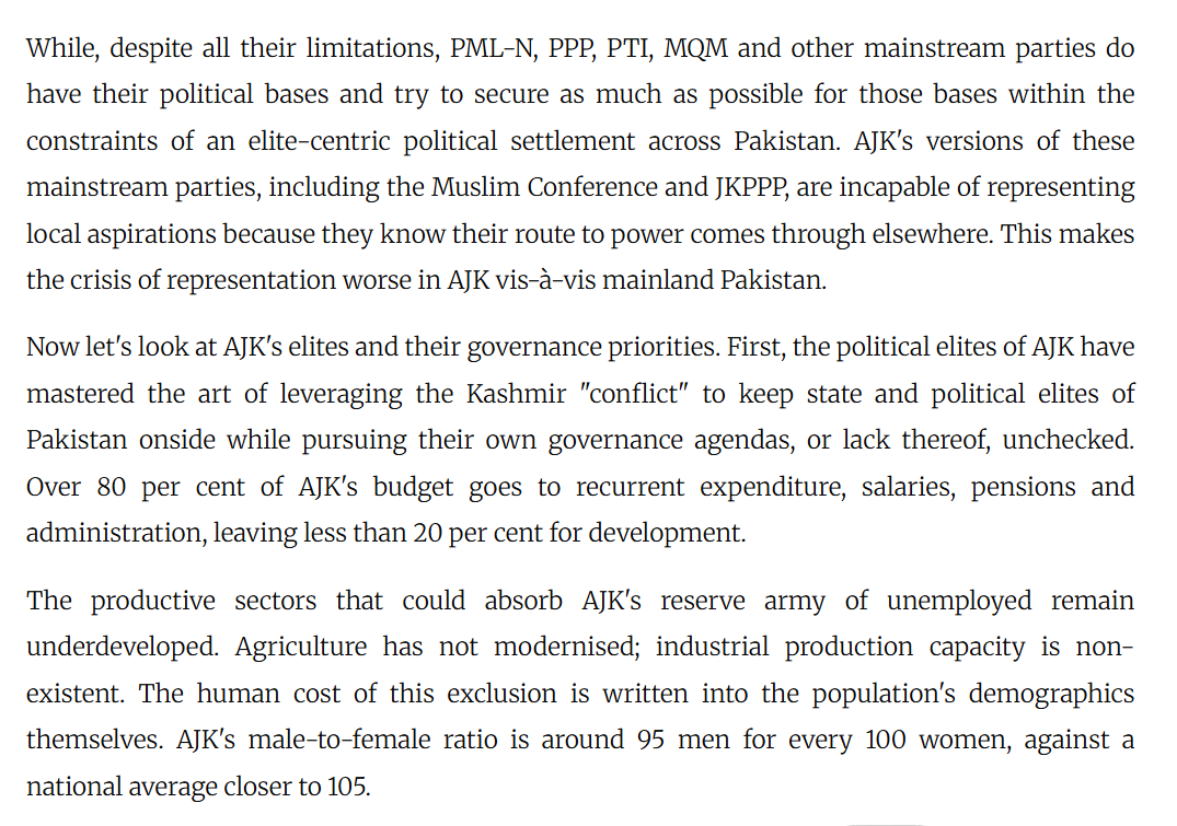 maybe_ghuf's tweet photo. The debate around AJK's subsidies and grants is a red herring to distract from deeper political-economic issues. The real problem is the consitutional and fiscal limbo that the center has forced on AJK, directly causing suffering and improverishment among its people. https://t.co/OZDjRdtR15