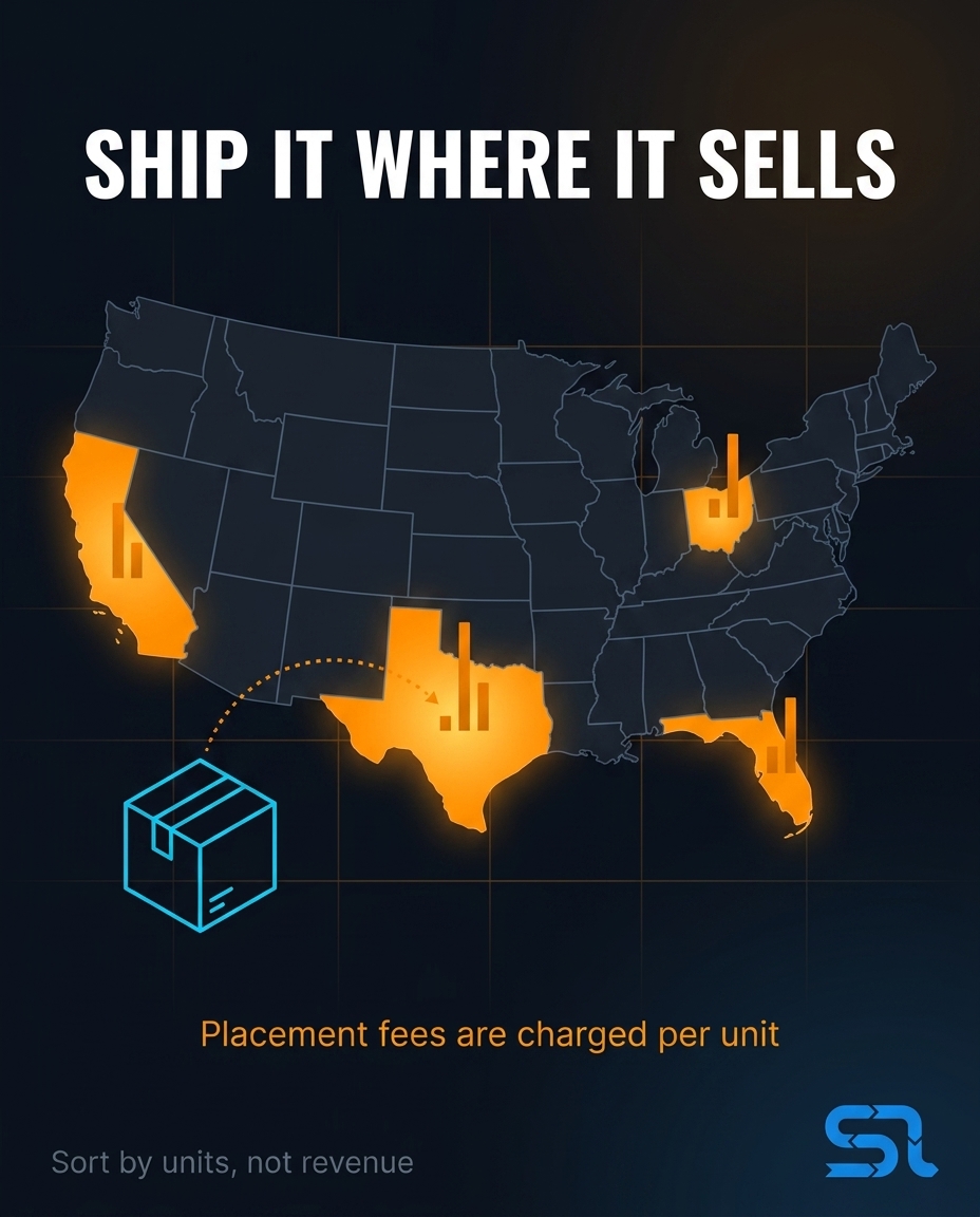 SellerLegend's tweet photo. FBA inbound placement fees are charged per unit.

So they scale with your biggest shipments.

Amazon charges more to redistribute stock that lands far from its demand.

Sort your regions by units, not revenue. The fee follows boxes, not dollars.

#AmazonFBA https://t.co/029zrp5CEk