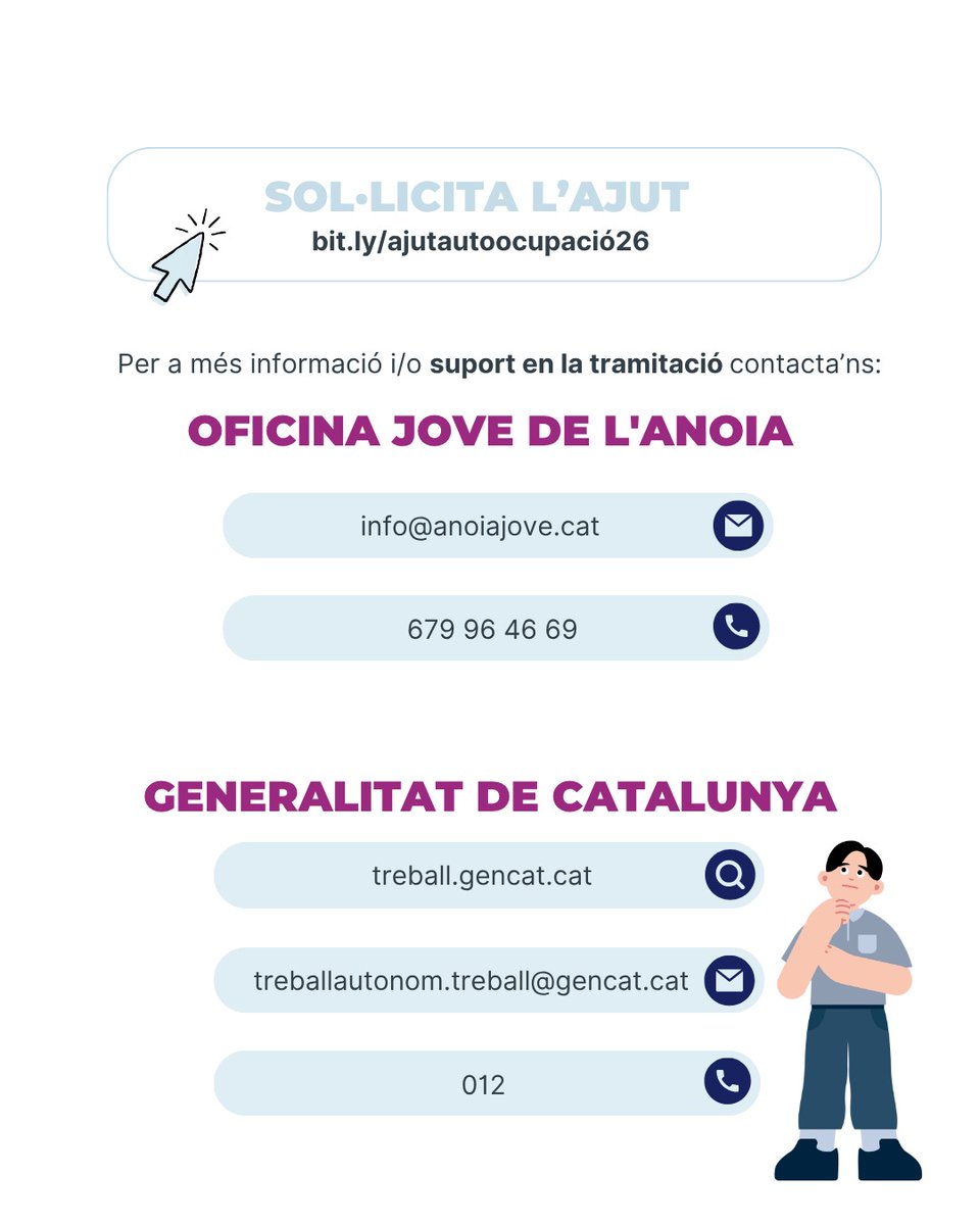 ConsellAnoia's tweet photo. 🚀 Tens menys de 30 anys i vols emprendre?

Ja pots sol·licitar les subvencions per afavorir l'autoocupació de joves en el marc del Programa FSE+. Una oportunitat per impulsar el teu projecte i fer el pas cap a l'emprenedoria amb suport econòmic. 💼✨

ℹ️https://t.co/1ejTNl61t2 https://t.co/N2qSwf6Vyv