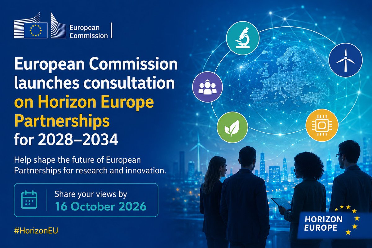 ICT_IDEALIST's tweet photo. 📢 The European Commission has launched a public consultation on the future of #EuropeanPartnerships under the next EU #Research &amp; #Innovation Framework Programme (2028–2034).   

📆 Deadline: 16 October 2026.   

More information: https://t.co/1s6dGJrhrS 

Share your views now! https://t.co/W6Hqt18Hhu