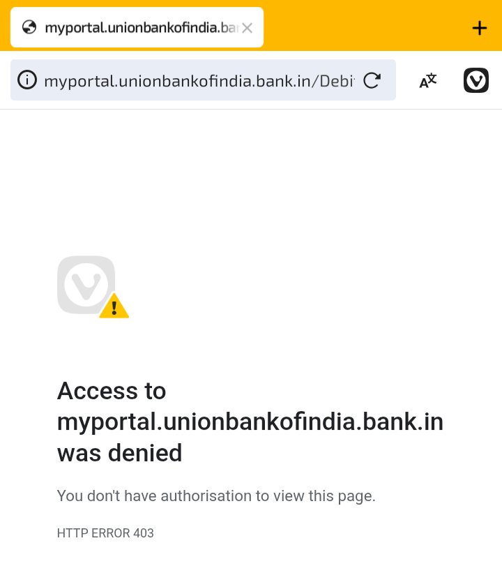 sitara_capital's tweet photo. Hi @UnionBankTweets , 
I have applied for a new debit card, but when I check my application status at https://t.co/HfoS9W0se7  it shows EROR 403, what kind of third class services is this 😡😡? Already paid Rs. 118 for card. Please do something. 

#unionbank https://t.co/7of8KGPV0y