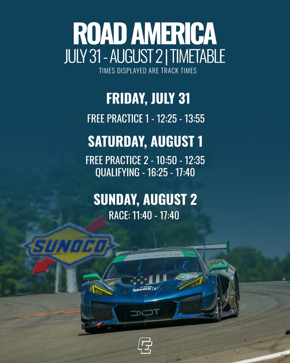 ceastwood28's tweet photo. Next stop: Road America 🇺🇸

Ready for another race weekend. Full schedule below ➡️

#ceastwood28 #IMSA #RoadAmerica #TeamChevy https://t.co/NhP5UvBi4G