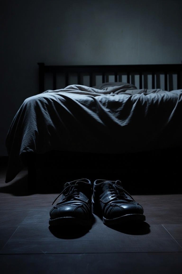 SuAy30's tweet photo. These black shoes left behind means
He's no longer among the livings
Yet his ghost will be wandering
To disturb the one in the bed
Crawling under the sheets
To escape from death
Whose mission is not
Accomplished yet
#horrorprompt 2262 #blackshoes
@PGPayT https://t.co/fADBSpftWl