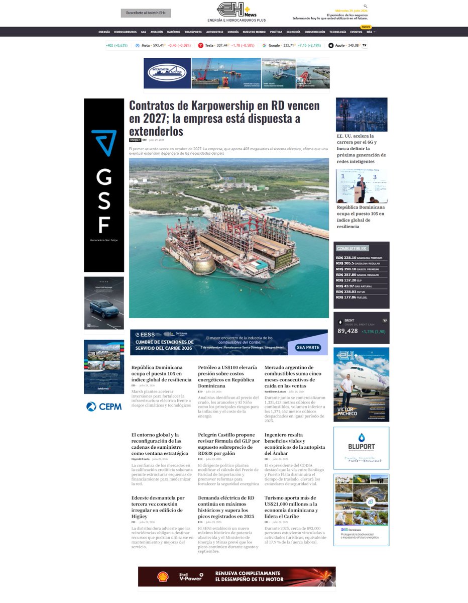 ehplusdo's tweet photo. #PortadaEH- Portada matutina de hoy 29/7/2026. "Contratos de Karpowership en RD vencen en 2027; la empresa está dispuesta a extenderlos"
Ingresa para ampliar 👉 https://t.co/PD43X8F355
#EHPlus https://t.co/S6j5qqA1lm