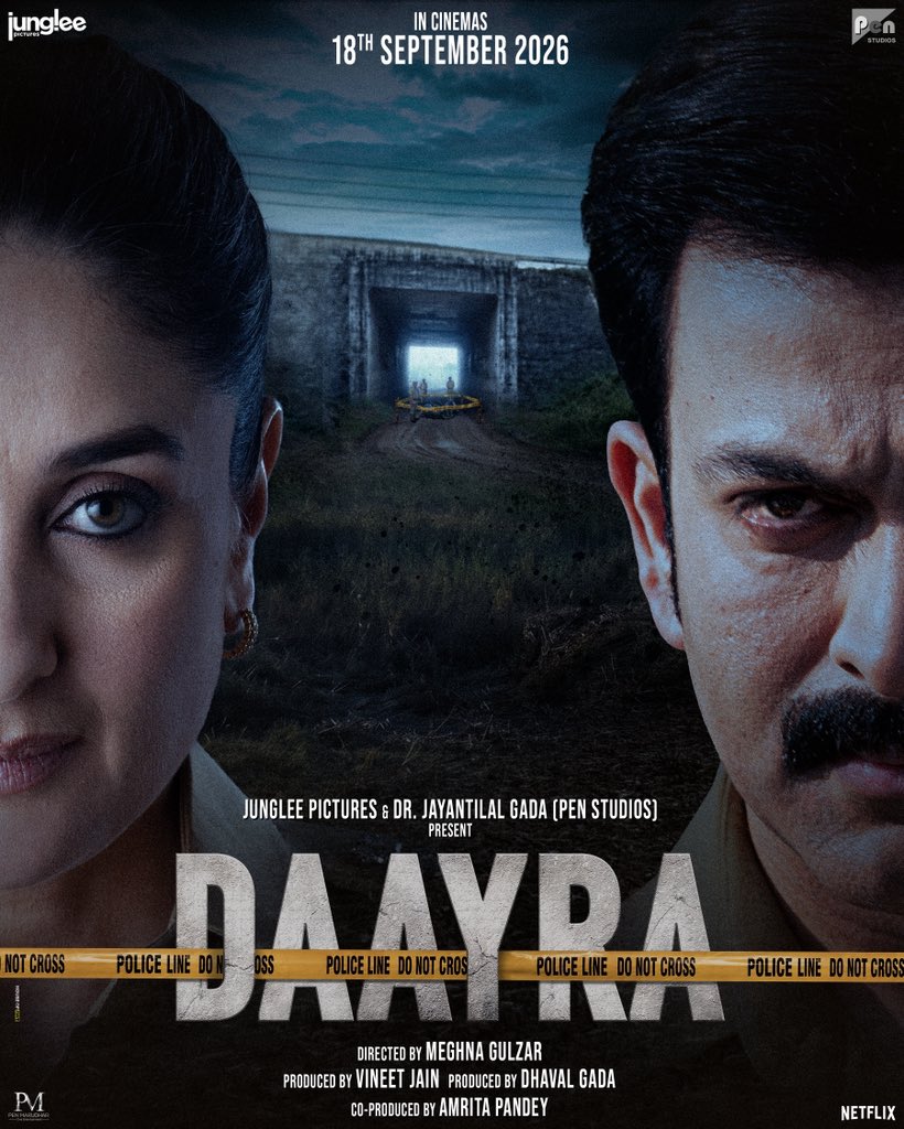Its_CineHub's tweet photo. DAMN, THIS POSTER 👀💥

#MeghnaGulzar + #KareenaKapoorKhan + #PrithvirajSukumaran… WHAT A COMBINATION 🔥🙏🏻

Seems like we are getting HARD-HITTING CRIME THRILLER. Count me in for #Daayra ! In Cinemas from 18th Sep, 2026✅

@meghnagulzar #KareenaKapoorKhan @prithviofficial @JungleePictures @vineetjaintimes @PenMovies @jayantilalgada @gada_dhaval #PenMarudhar #AmritaPandey #YashKeswani #SimaAgarwal #RaviSTiwari #PranaFilms