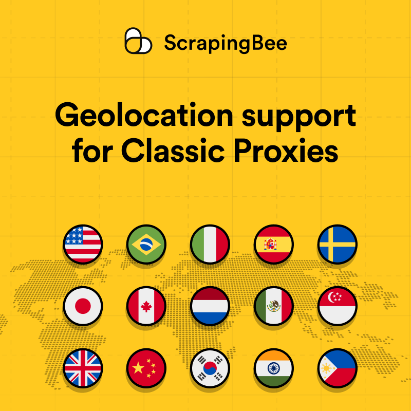 ScrapingBee's tweet photo. From Brazil to Australia, our classic proxies now support 42 countries.

Testing localized content in Tokyo? Tracking prices across European markets? Scraping geo-specific data from Canada? Just pick your country from the dropdown.

The full list of supported countries is right this way https://t.co/WkC29ZNbSm