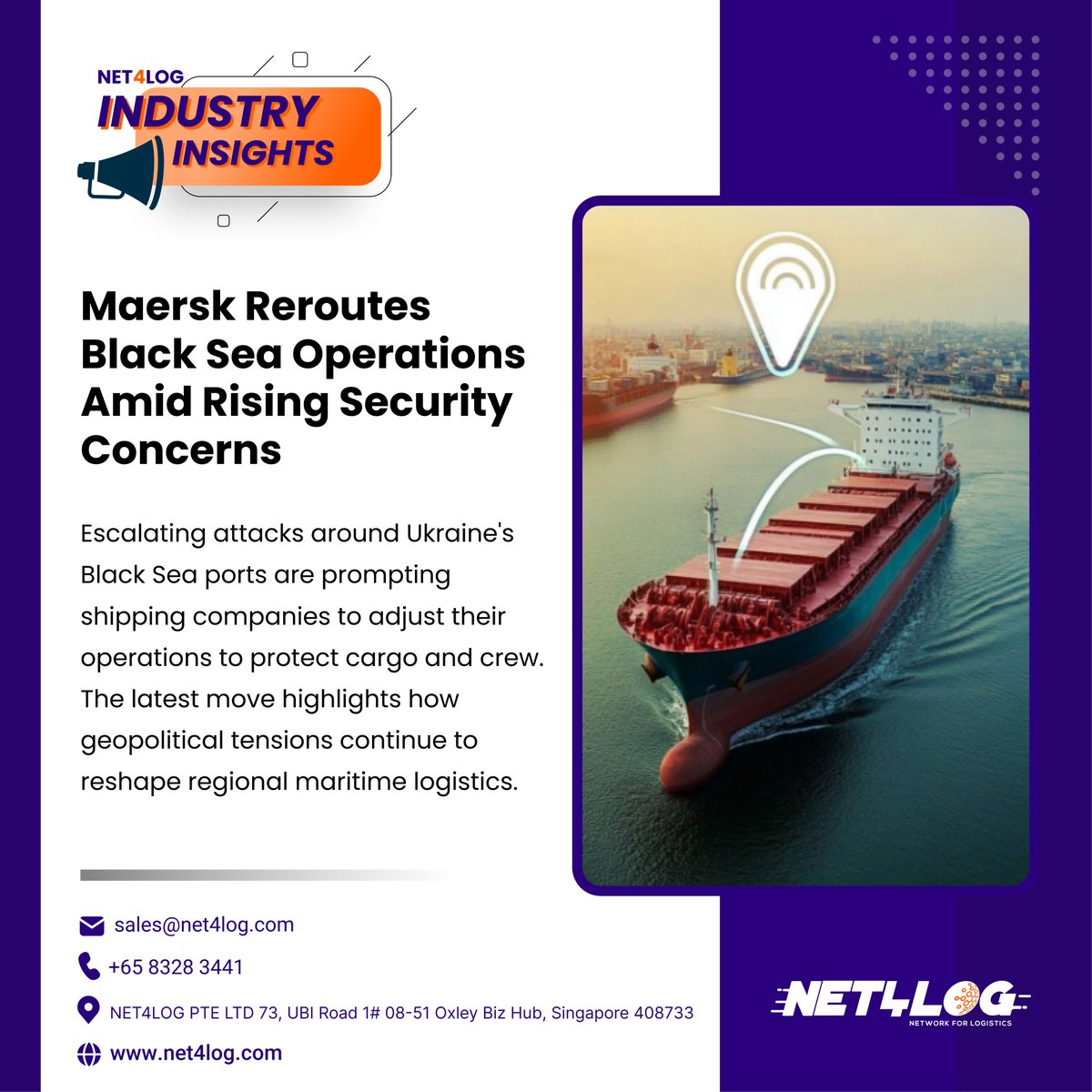 net4log's tweet photo. 🚢 Maersk Redirects Shipments as Black Sea Security Risks Escalate

#Maersk #blacksea #logistics #supplychain #freightforwarding #shipping #MaritimeLogistics #GlobalTrade #PortOperations #SupplyChainResilience #RiskManagement #Net4Log https://t.co/4MWWHRRBUo