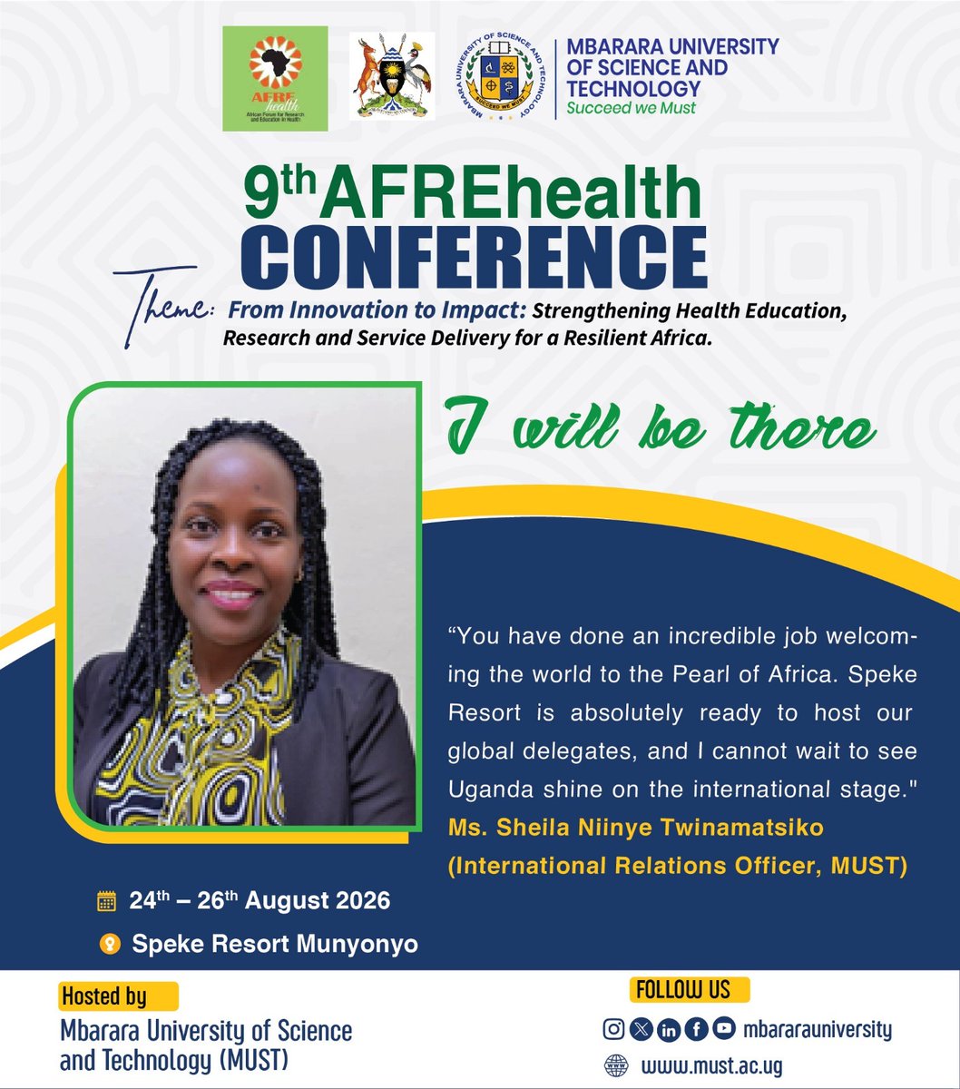 MbararaUST's tweet photo. Meaningful partnerships begin with meaningful conversations. 

Join us at #AFREhealth_26 as we bring together diverse voices committed to transforming health education, research, and service delivery. https://t.co/Op0XFYVUcb