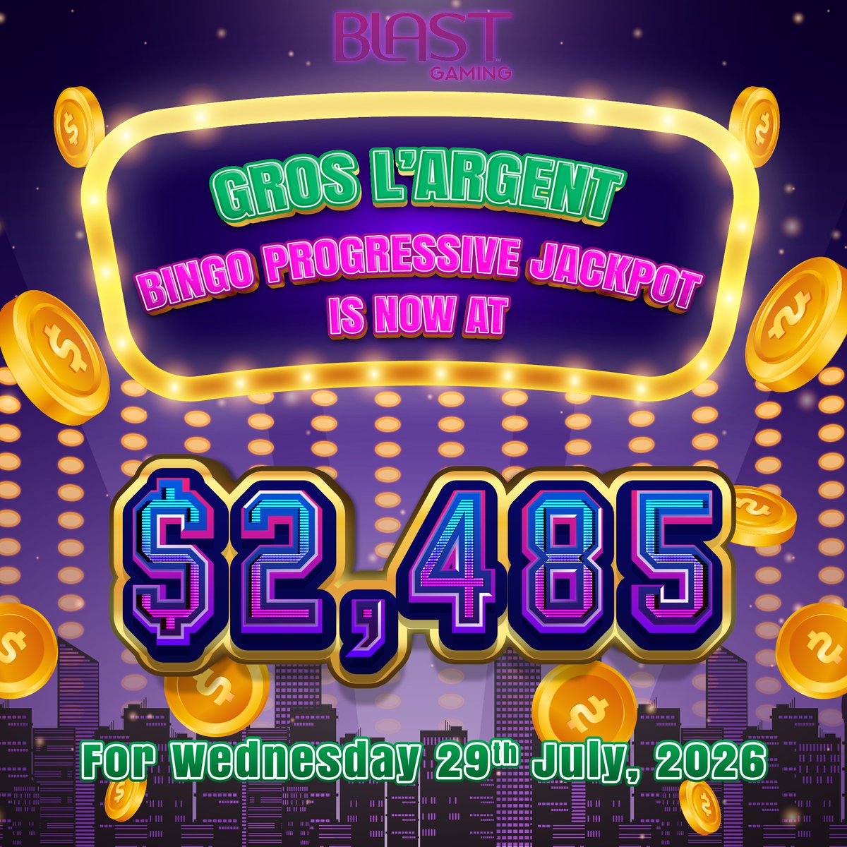 StluciaLottery's tweet photo. The Gros L’argent Bingo Progressive Jackpot is now at $2,485 📷
Must be 18+ to enter! Know your limit, play within it.
#stlucia #BLASTGamingCentre #VirtualGaming #VLTMachines #BLAST #TryYourLuck https://t.co/5s2Jt7LUQu