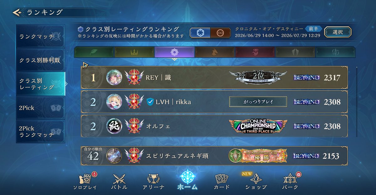 naganegi_1919's tweet photo. クロニクルオブディスティニー前半
ウィッチ42位でした
偉丈夫はナーフしていいと思ってます https://t.co/1jc4nr2cxz