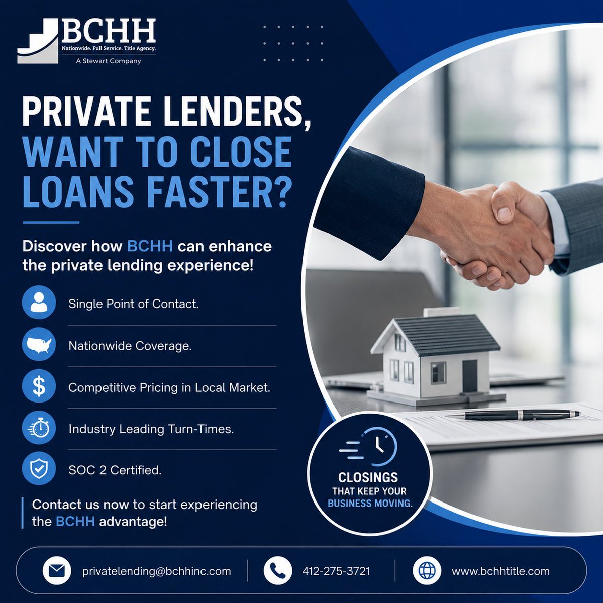 BchhTitle's tweet photo. ⚡ Speed matters in private lending. Your title partner should keep pace.

BCHH delivers responsive communication, industry-leading turn times, and a dedicated point of contact—helping you move loans from commitment to closing with confidence. https://t.co/EZebFo7TiS