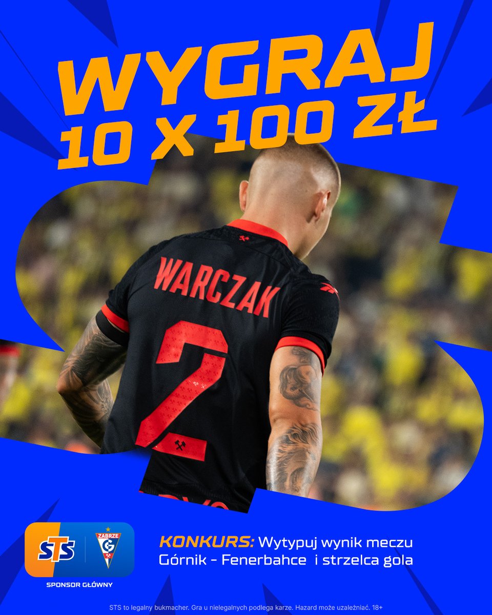 stspolska's tweet photo. ODPALAMY KONKURS! 🚀 @GornikZabrzeSSA 
 
👉Zaobserwuj profil STS, polub i podaj dalej ten post
👉Wytypuj wynik i strzelca w meczu Górnik-Fener (90 min., bez dogrywki)
👉Dodaj #LiczySięBardziej
👉Typuj do 20:00
💸Nagrody: 10x100 PLN bonus

POWODZENIA! https://t.co/MzN8QQlfKK