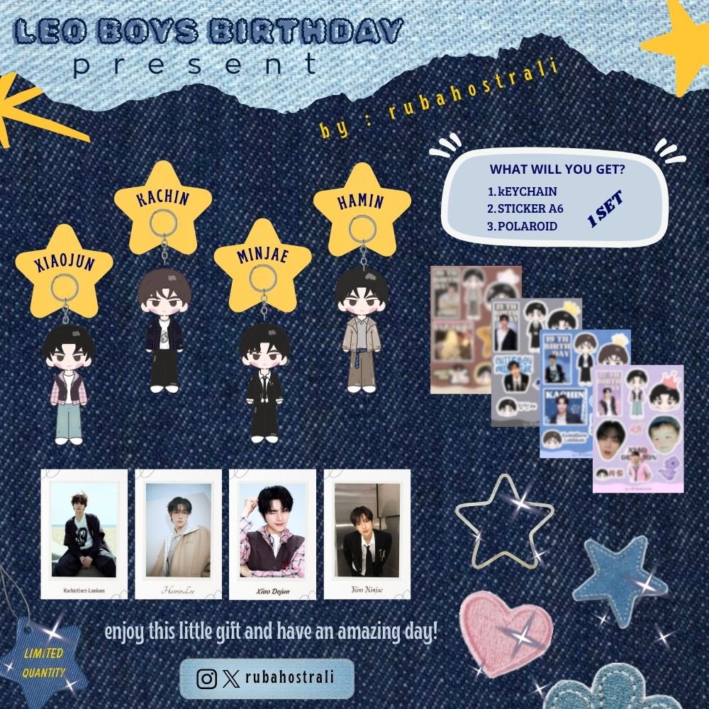 rubahostrali's tweet photo. ♌️Leo Boys Birthday Kit My Bias Edition♌️ 
⤷ ゛ ˎˊ˗by @rubahostrali 

#KACHIN #HAMIN #XIAOJUN #MINJAE

𑣲 rt + like
𑣲 avail 10 set / member
𑣲 co🍊5k
𑣲 for 40 person
𑣲 put @ and choose 1 member
𑣲 ex @rubahostrali xiaojun
end 7.8 >> claim announce on 8.8

#SMTR25 #WayV #IDID https://t.co/fhlGXTLVMV