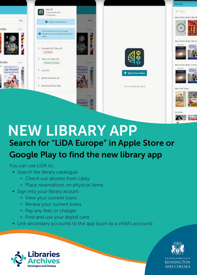 RBKClibraries's tweet photo. With the LiDA app you can: 

✅ View your library account
✅ Renew loans in seconds
✅ Search the catalogue
✅ Reserve items
✅ Access your digital library resources

Download today and enjoy easy access to your library anytime, anywhere

#LibraryApp #LiDA #YourLibraryAnywhere https://t.co/8jbIffr8zv