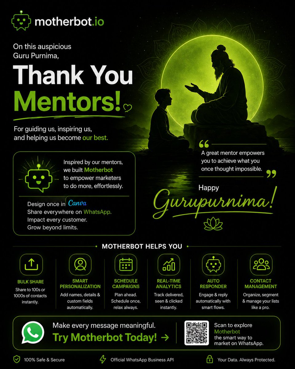 motherbot_io's tweet photo. This #GuruPurnima, we thank every mentor who inspires us to learn, grow, and become our best. 🙏

Your guidance shapes futures and creates lasting impact.

Happy Guru Purnima from Team Motherbot! 💚

#ThankYouMentors #Leadership #Growth https://t.co/VRtUPCwE76