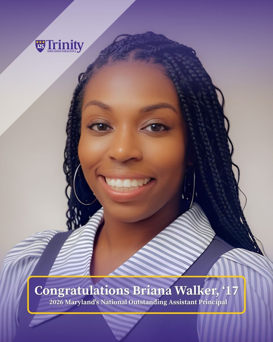 TrinityDC's tweet photo. Congratulations alum Briana Walker, '17, named Maryland's 2026 National Outstanding Assistant Principal!
Follow in Principal Walker’s footsteps by with an #Education degree from #TrinityDC - there’s still time to enroll for fall. Apply now: https://t.co/AujC5Aone4 https://t.co/ZdEterIORF