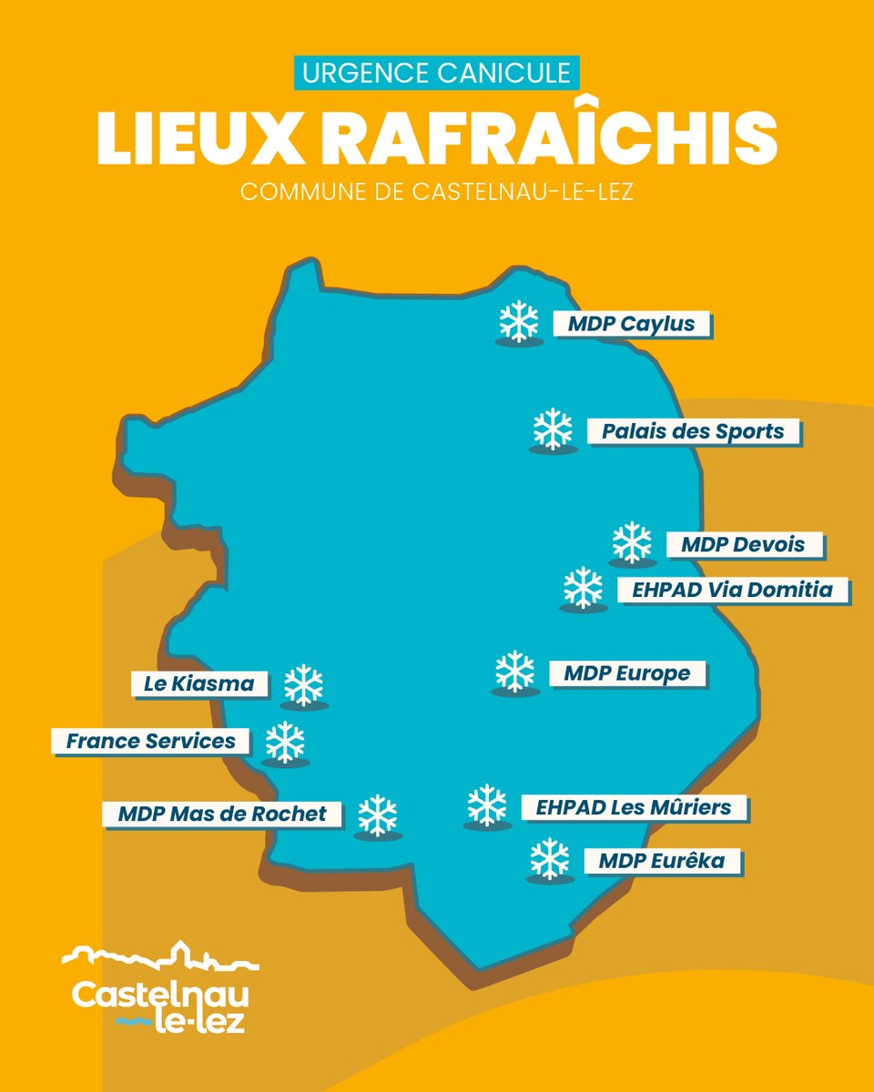 CastelnauleLez's tweet photo. 🥵Face aux fortes chaleurs, la Ville de #CastelnauleLez se mobilise !

En raison des températures actuelles, des #lieux #rafraîchis sont à votre disposition pour vous protéger.

⤵️ Découvrir la liste des lieux ⤵️ https://t.co/Ot0VmWy1B3