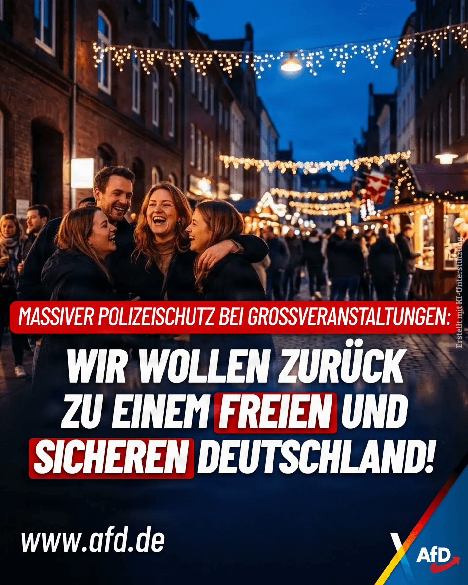 AfD's tweet photo. Nach dem Anschlag in Berlin verdoppelt Hamburg das Polizeiaufgebot beim CSD. Feiern hinter Absperrgittern darf nicht die neue Normalität werden. Deutschland braucht endlich wieder echte Sicherheit statt Dauerüberwachung im öffentlichen Raum. https://t.co/uieQFlln7x