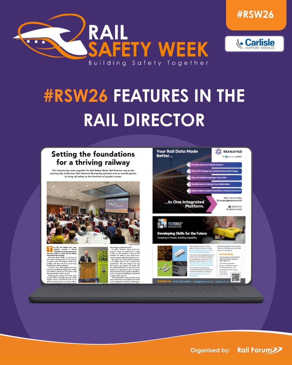 RailSafetyWeek's tweet photo. 📢#RSW26 | RAIL DIRECTOR

The latest edition of the Rail Director is live, featuring a round up of Rail Safety Week 2026. 

A massive thank you to everyone who took part this year, and to @RailDaily for supporting the initiative.

View the Edition 👇 
https://t.co/4n8vqyh2ni https://t.co/nS0FjV3ACB