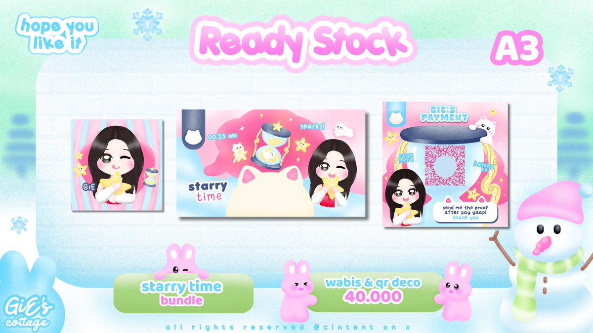 clntent's tweet photo. retweet are very appreciated, thanks <3

hai ada READY STOCK Layout Wabis bundle QR Deco Starry Time, &amp; Stiker Pack hand drawn isi 4 pcs hihi ❄️

FREE RETEXT ALL🩷

prici dan kode ada di pic, stiker bisa dijemput tanpa take bundle yaa, sedangkan layout wajib bundle qr deco hihi🐰 https://t.co/lJqCgx9X51