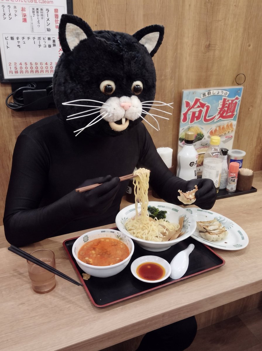 nyamcot's tweet photo. 今日は辛いつけ麺を食っただ。
餃子は手づかみでは食ってない。 https://t.co/ElDsEg0hnU