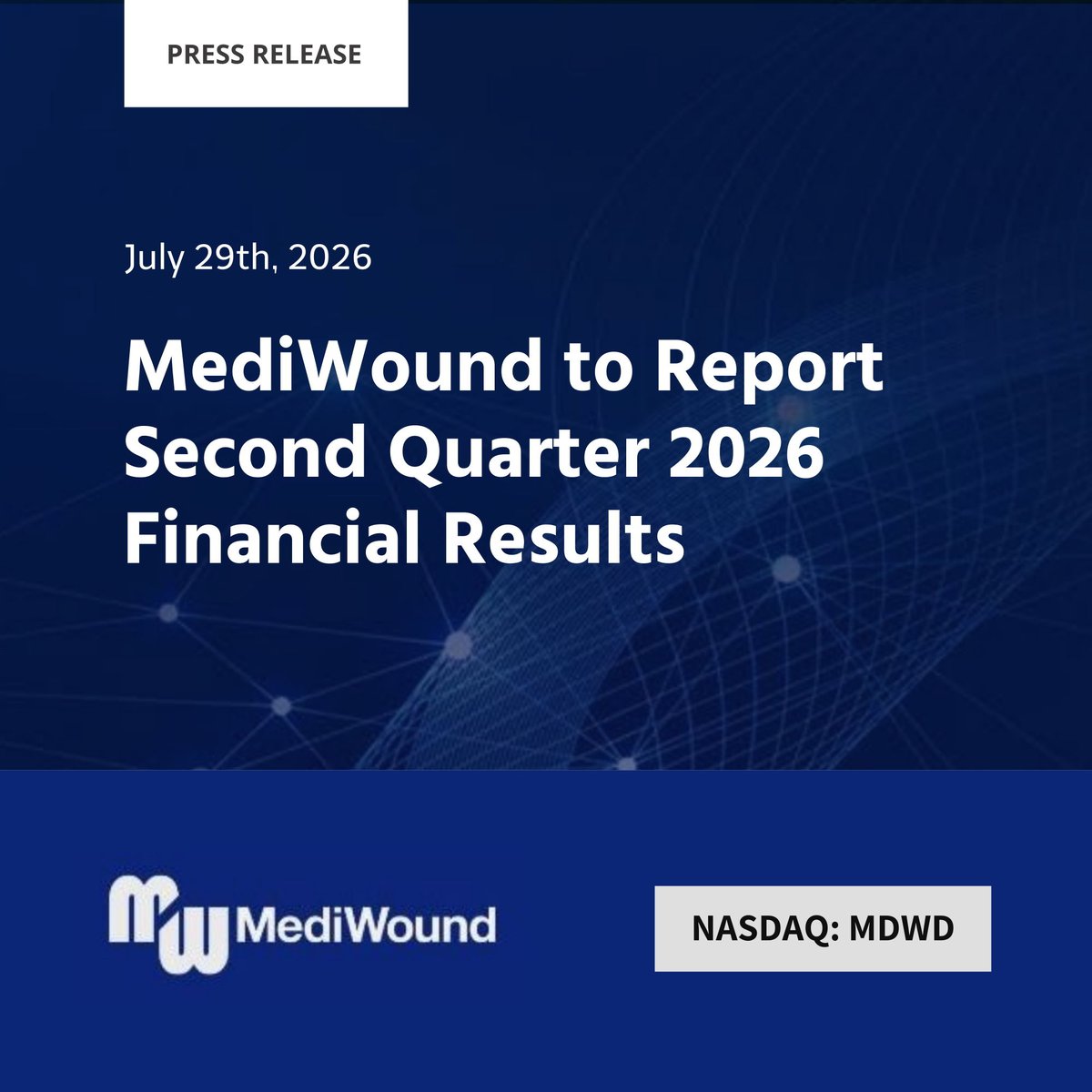 MediWound's tweet photo. $MDWD MediWound to Report Second Quarter 2026 Financial Results

Read the full press release here: https://t.co/DY4QPkKQ72 https://t.co/pML3uKgVrD