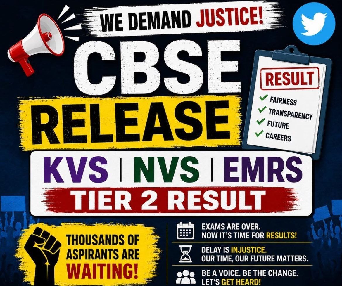 112345678yu's tweet photo. Dear @cbseindia29, kindly release the NVS, KVS &amp; EMRS Tier-2 results. Thousands of aspirants have been waiting for months. Every result carries someone's dream. 🙏 @JoshiPralhad  #NVS #KVS #EMRS @PMOIndia @narendramodi @EduMinOfIndia
@CJP_2029 @ravish_journo @abhinaymaths https://t.co/1wRk9y0r0w