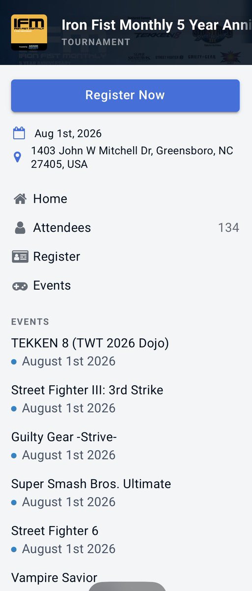brandometry's tweet photo. Checked registration this morning and we’re officially at 134! 

That makes this largest fighting game tourney in Greensboro, North Carolina history!

Thank you for your support! 

Registration ends this Friday at 8 pm! Make sure to sign up before then

📝 https://t.co/FkeDLWHHep https://t.co/mNbzc5JL1l