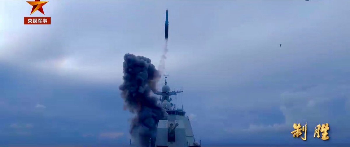 clashreport's tweet photo. The first footage of Chinese YJ-20 hypersonic anti-ship ballistic missile being launched from a Type 052D destroyer. 

The YJ-20 is estimated to fly at Mach 6+ with terminal speeds up to Mach 10 and a range of 1,000–1,500 km, designed to threaten large surface combatants like US carriers. 

China can now distribute hypersonic anti-ship capability across more than 40 destroyers when combined with the Type 055 fleet.

Source: @DavidWangPLA