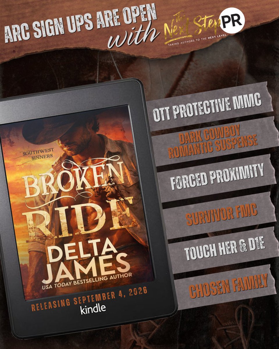TheNextStepPR's tweet photo. 🤎 𝗖𝗢𝗪𝗕𝗢𝗬 𝗥𝗢𝗠𝗔𝗡𝗖𝗘 𝗟𝗢𝗩𝗘𝗥𝗦! 🤎
#BrokenRide #DeltaJames
Genre:#DarkRomanticSuspense #CowboyRomance
Releasing 9.4.26
#SignUp https://t.co/vNyYmPXQvj
#HostedBy @TheNextStepPR
Learn more at https://t.co/n8ALmxZLT1 https://t.co/M47BZzI3hx