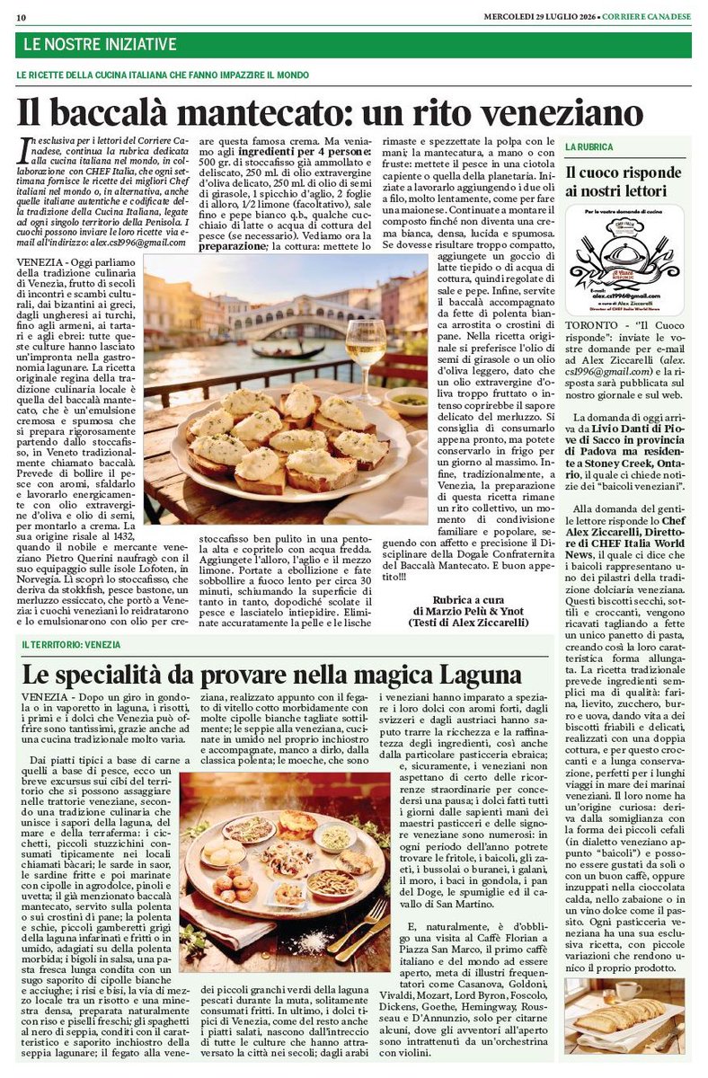 HenryInTheSpace's tweet photo. Ed ecco la pagina settimanale del @CCanadese dedicata alla grande tradizione della #cucinaitaliana: oggi facciamo tappa a #Venezia! E naturalmente non manca la consueta risposta dello #chef-giornalista Alex Ziccarelli al lettore di turno!
@AlexFalcone2 #CHEFItalia #Italia https://t.co/wmBOZDhmIt