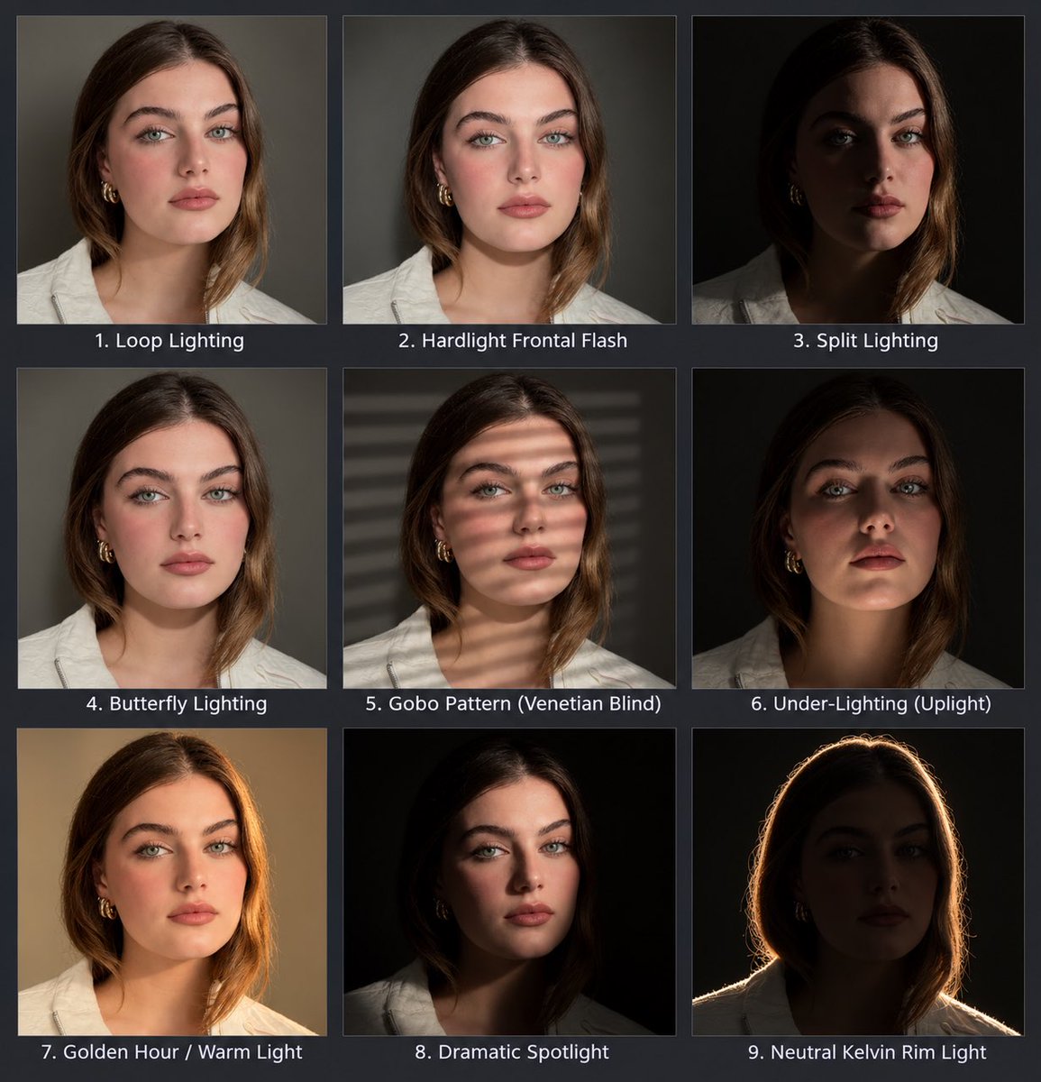 Portrait Lighting Study Grid