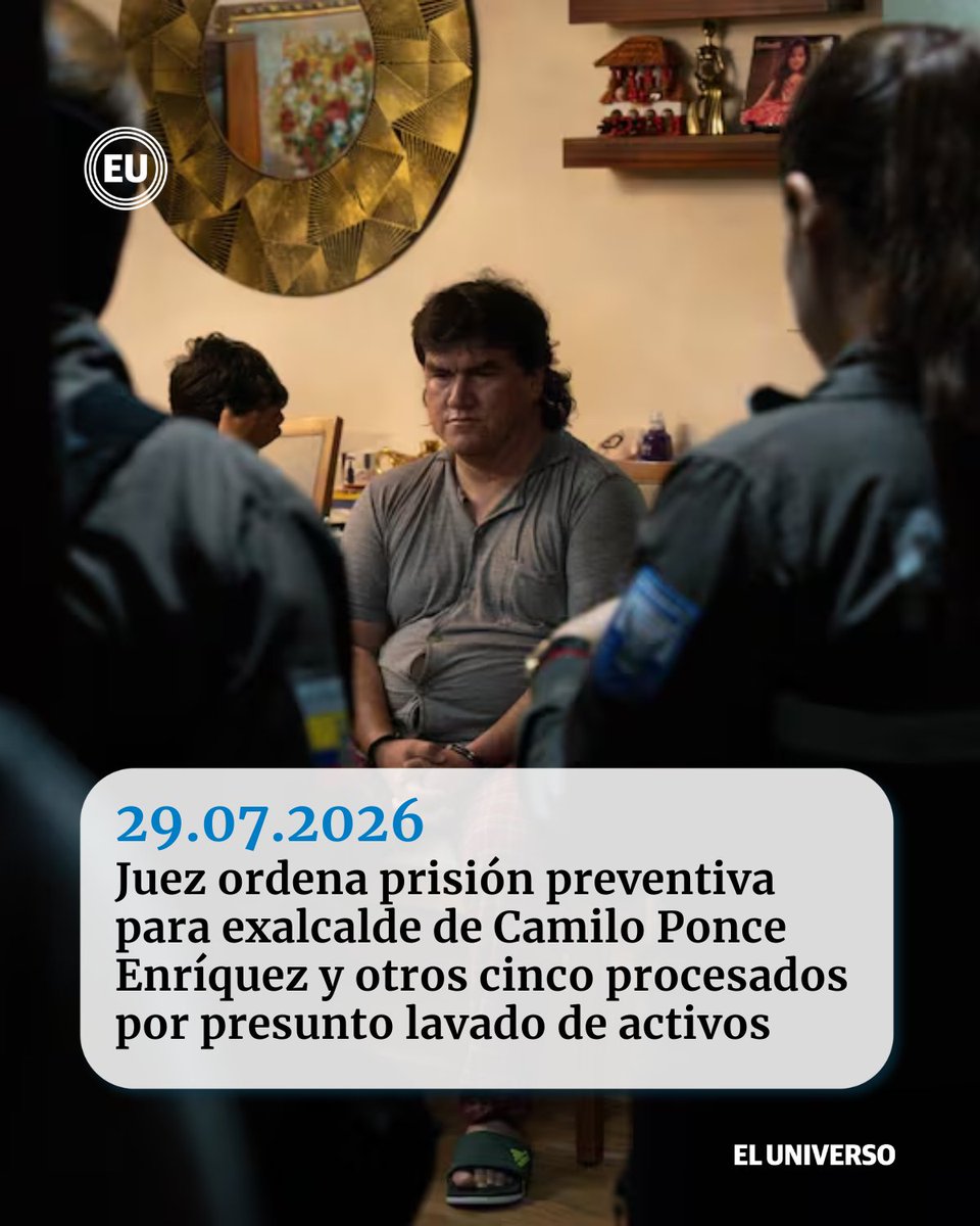 eluniversocom's tweet photo. Juez ordena prisión preventiva para #exalcalde de Camilo Ponce Enríquez y otros cinco procesados por presunto lavado de activos https://t.co/Rr3PdHyJMg https://t.co/4dNBwbRzy6