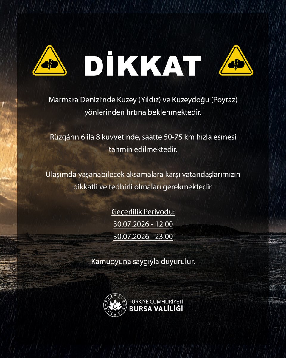 BursaValiligi's tweet photo. 📢 Meteorolojik Uyarı ⚠️ https://t.co/m80EhBoduK